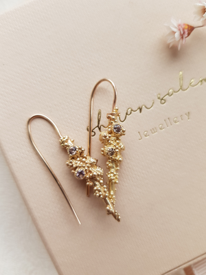 Champagen Diamonds and Sapphires Drop Gold Earrings