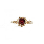 Delicate 14ct gold ring set with Round Garnet and granules