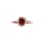 Delicate 18K  Rose gold ring set with Round Garnet and granules