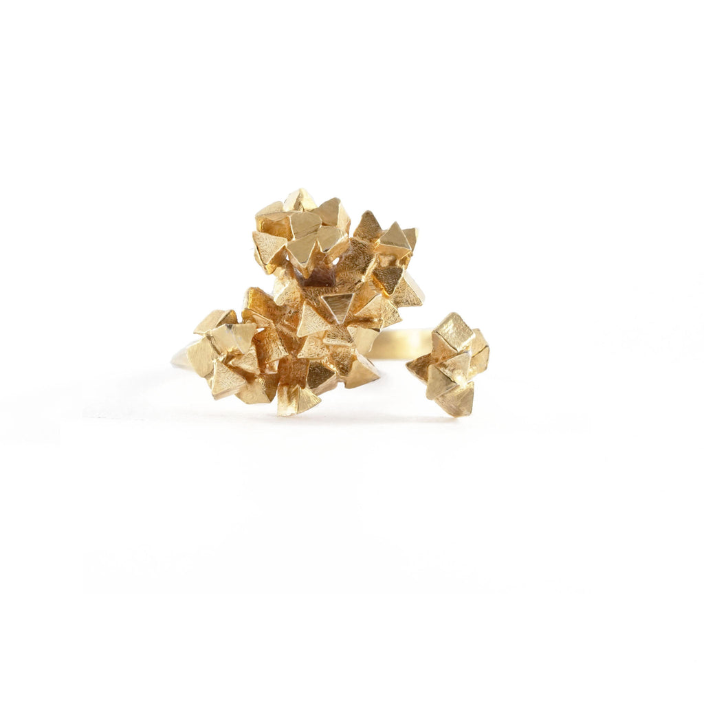 Gold open Geometric ring inspired by geodes and crystals shapes