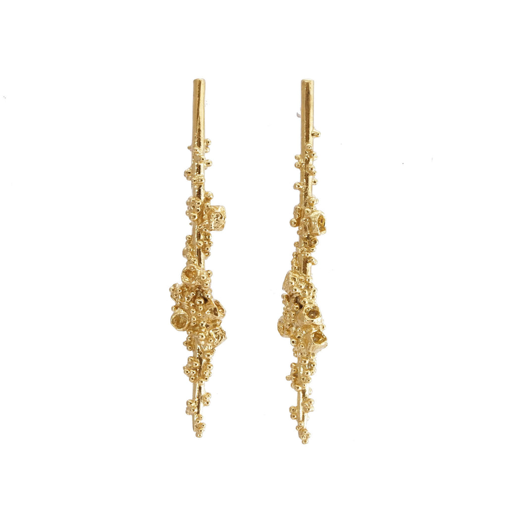 Inspired by nature 14ct gold drop earrings with granules