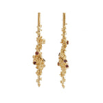 Beautiful inspired by nature 14ct gold drop earrings with granules set with five colorful Sapphires in each earring