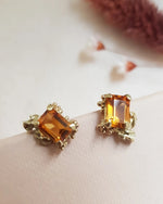 Emerald cut Citrine Gold Earrings