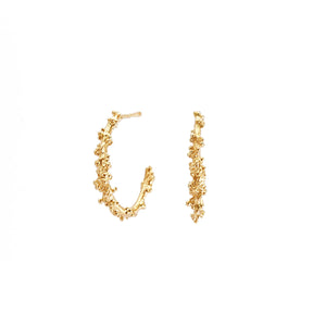 Beautiful inspired by nature 14ct hoop gold earrings with granules