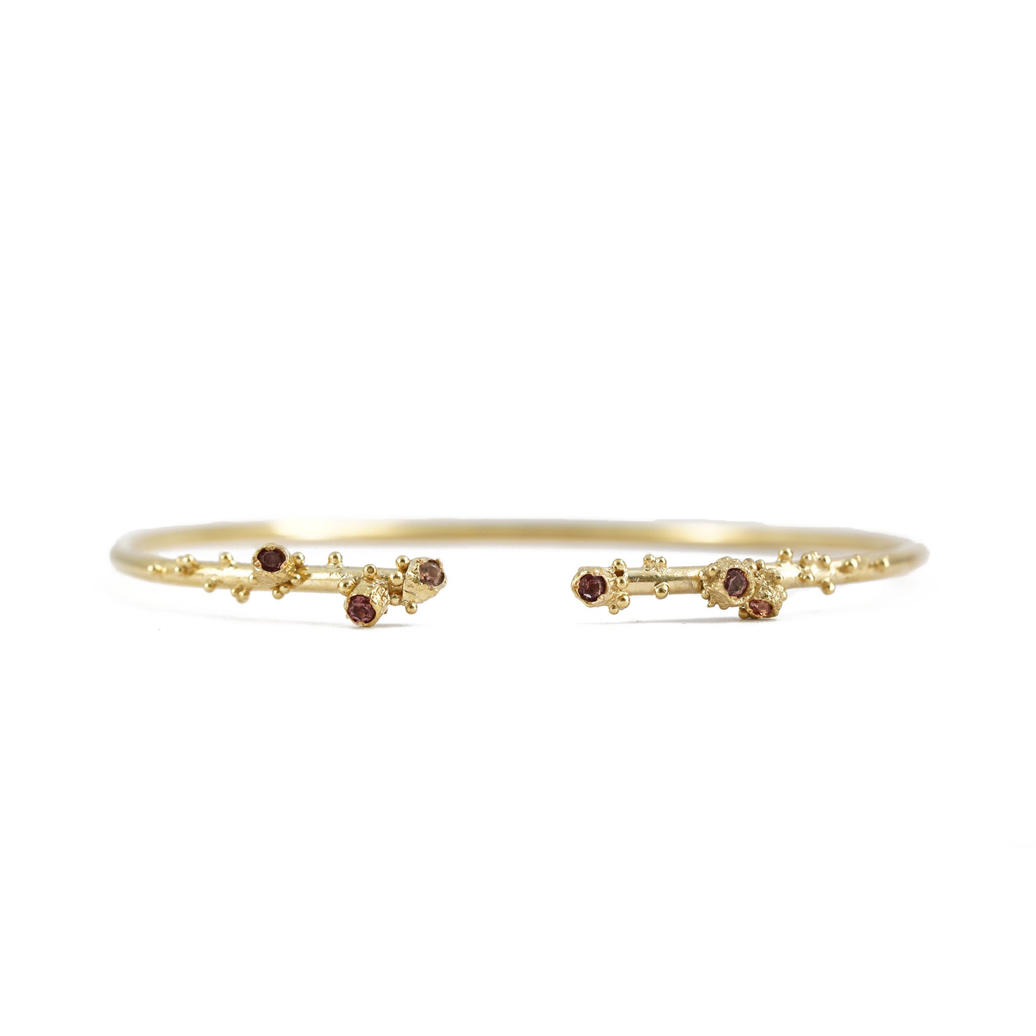 Delicate Granule open Gold Cuff set with colorful Sapphires