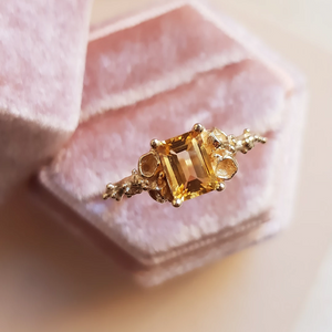 Golden Citrine  Gold Ring with Granules