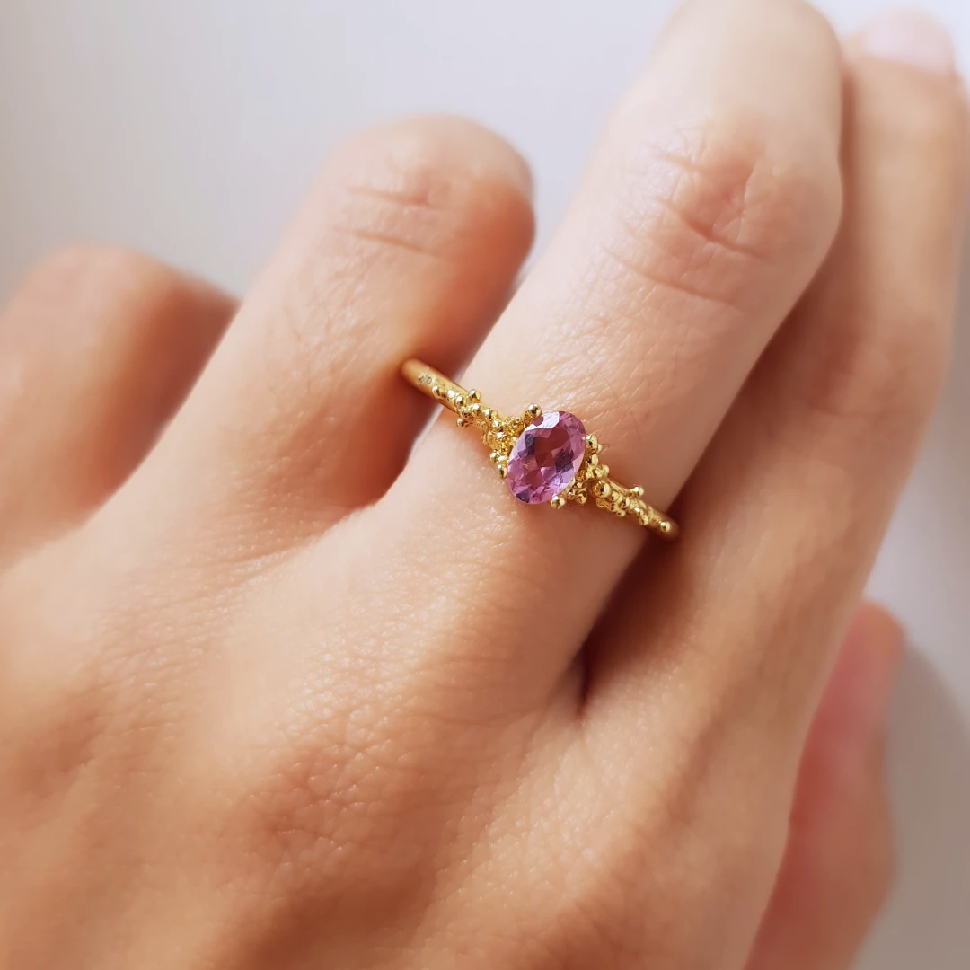 Gold ring online with pink stone