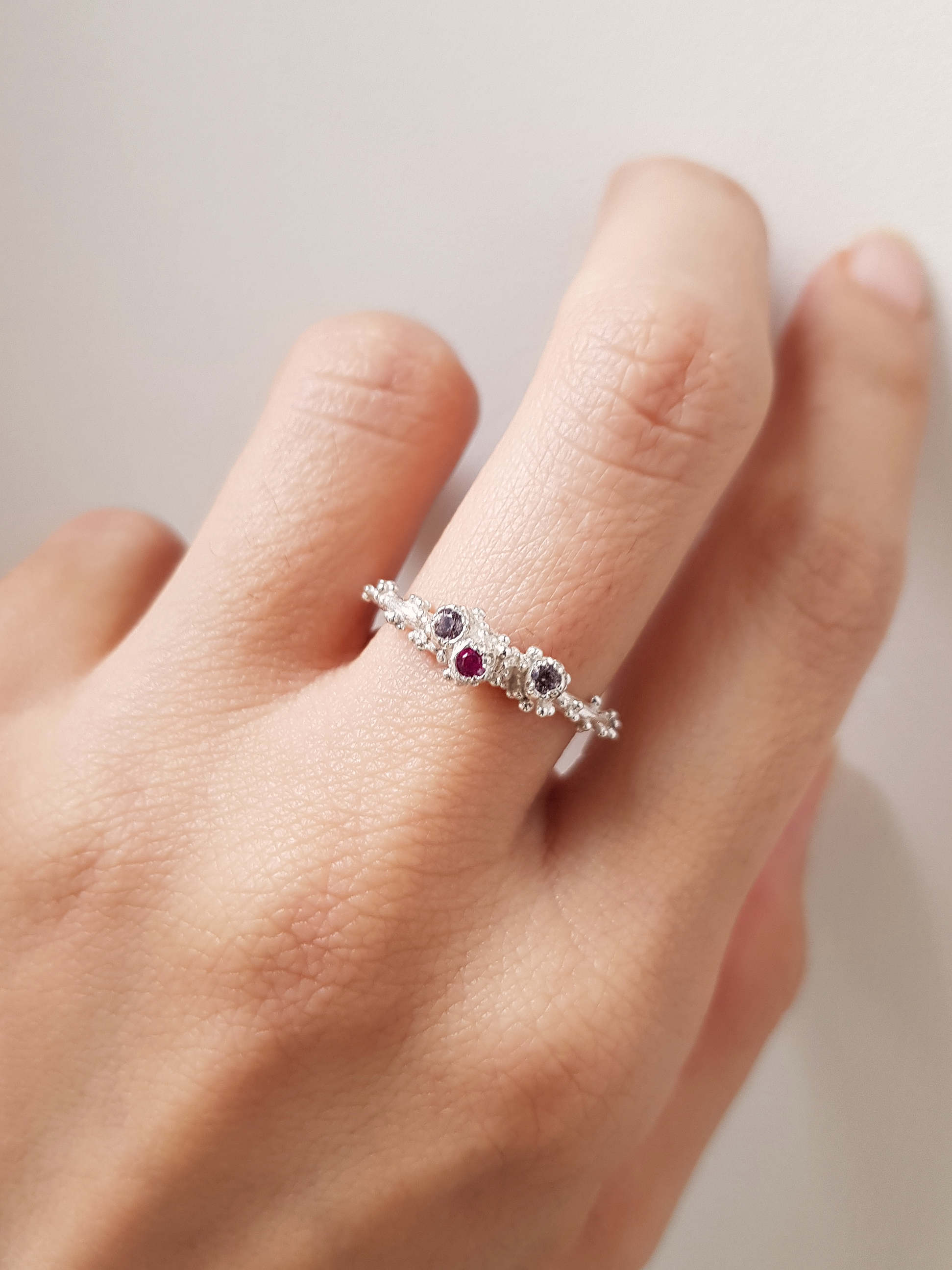 Silver band set with Ruby and Sapphires