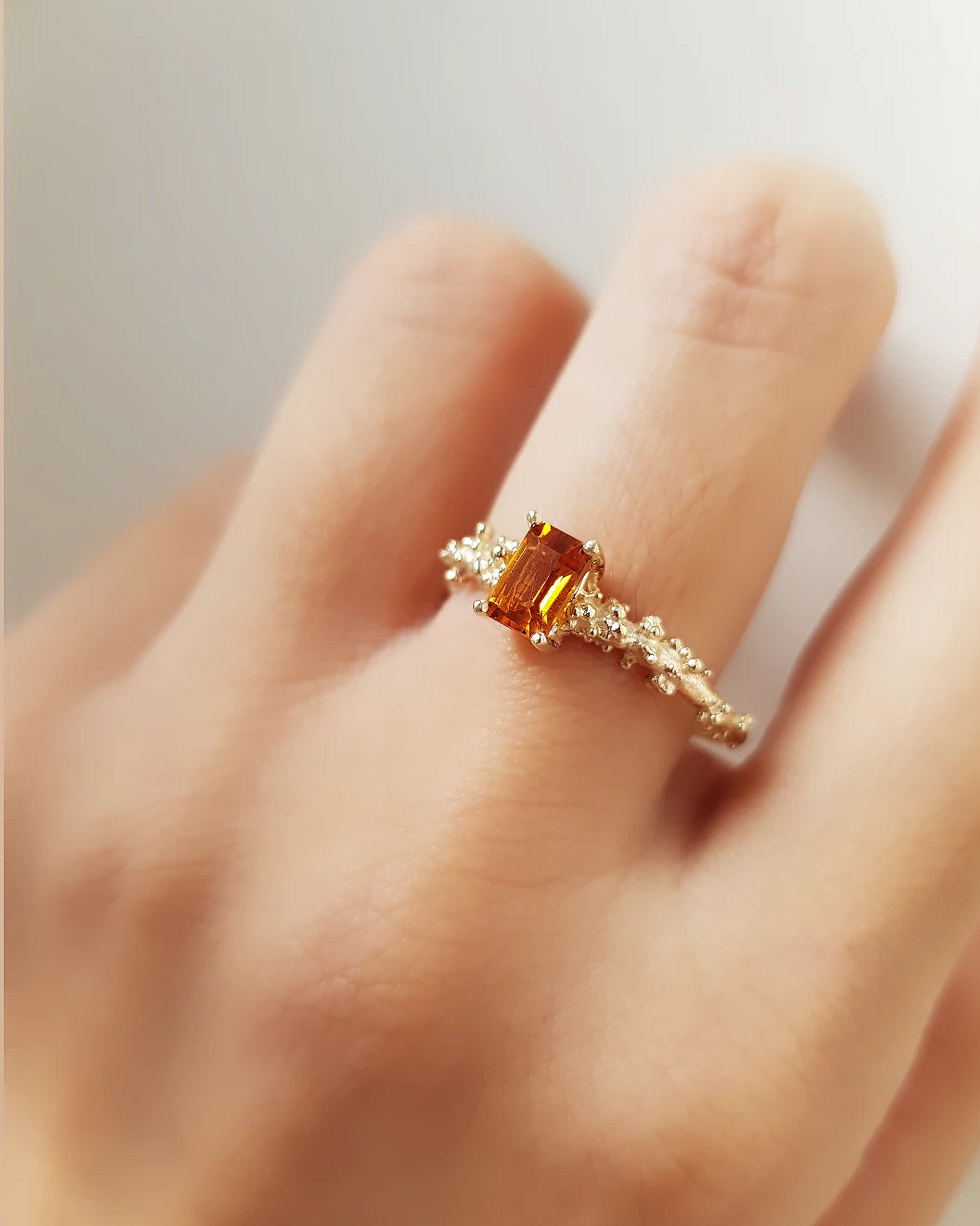 Citrine Gold Ring with Granules