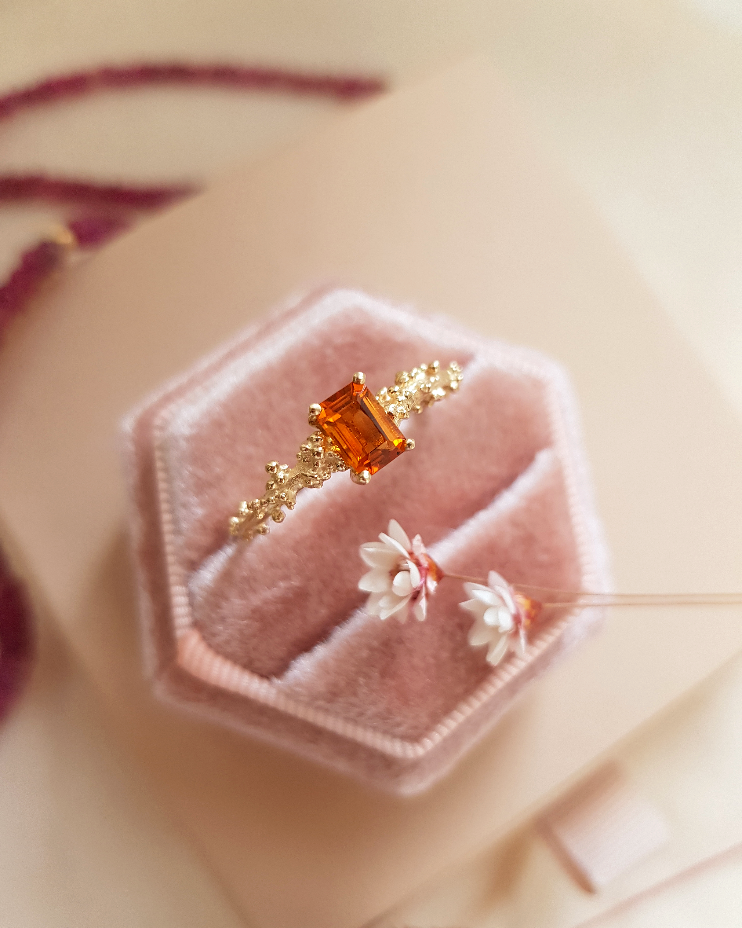 Citrine Gold Ring with Granules