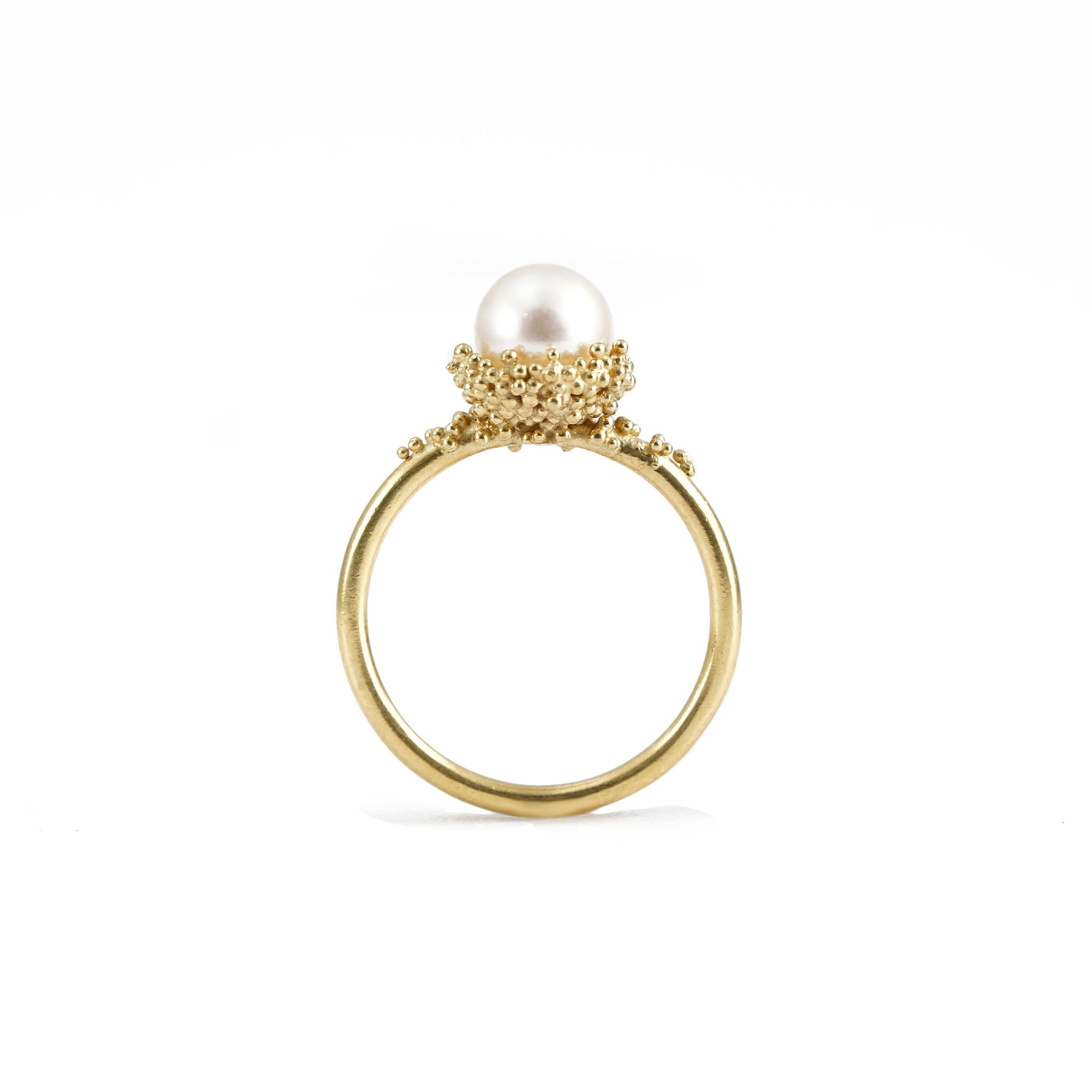 Pearl Gold Ring with Granules